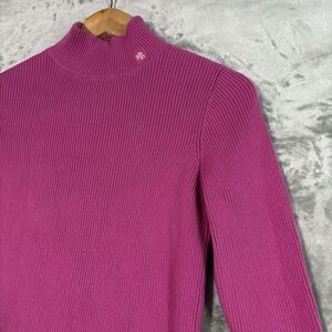 Lauren Ralph Lauren Mock Neck Sweater Small Magenta Pink Ribbed Logo Preppy Y2K